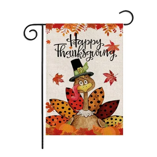 Happy Thanksgiving Garden Flags 12x18 inch Turkey with Pumpkins Double Sided ... YYZ