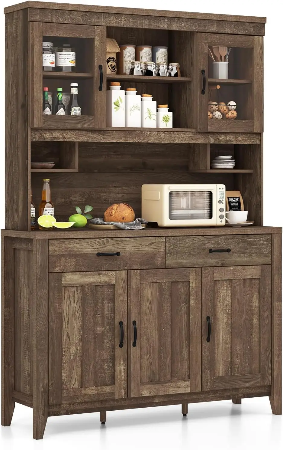 Kitchen Pantry Cabinet, 78.5” Tall Buffet Hutch Cabinet with Microwave Countertop, 2 Storage Drawers & 6 Adjustable Shelves