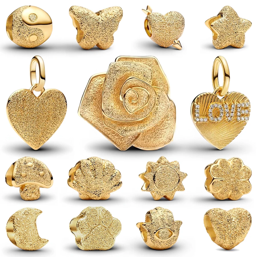 

Hot Sale Textured Series Charms Sun Mini Heart Mini Rose in Bloom Oversized Beads Fit Original Snake Bracelets DIY Jewelry Gifts