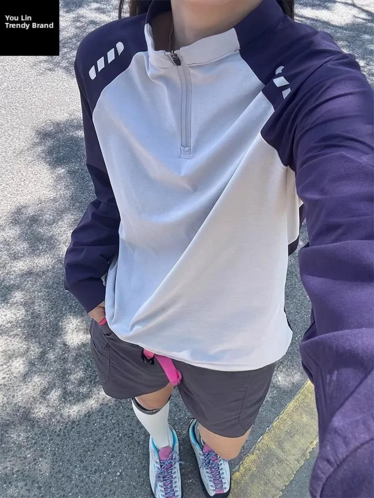 Haut de cyclisme léger à séchage rapide avec fermeture éclair pour femme, vêtement de sport d'été, t-shirt à manches longues, course en montagne en plein air, haut du corps