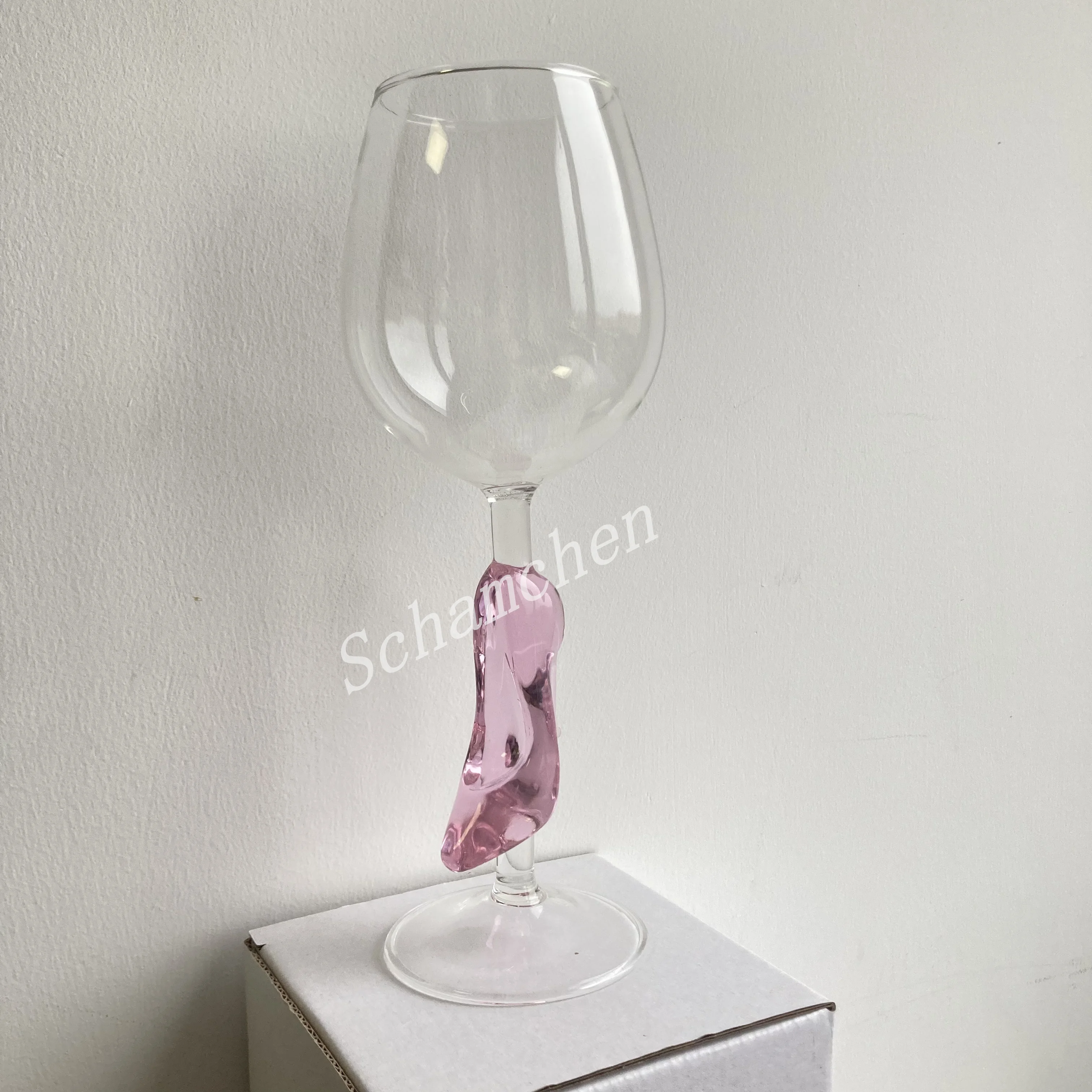 Creative Red Wine Cocktail Glasses Cup With Pink High Heel Shoe Stem 300ml 10oz Glass Cup