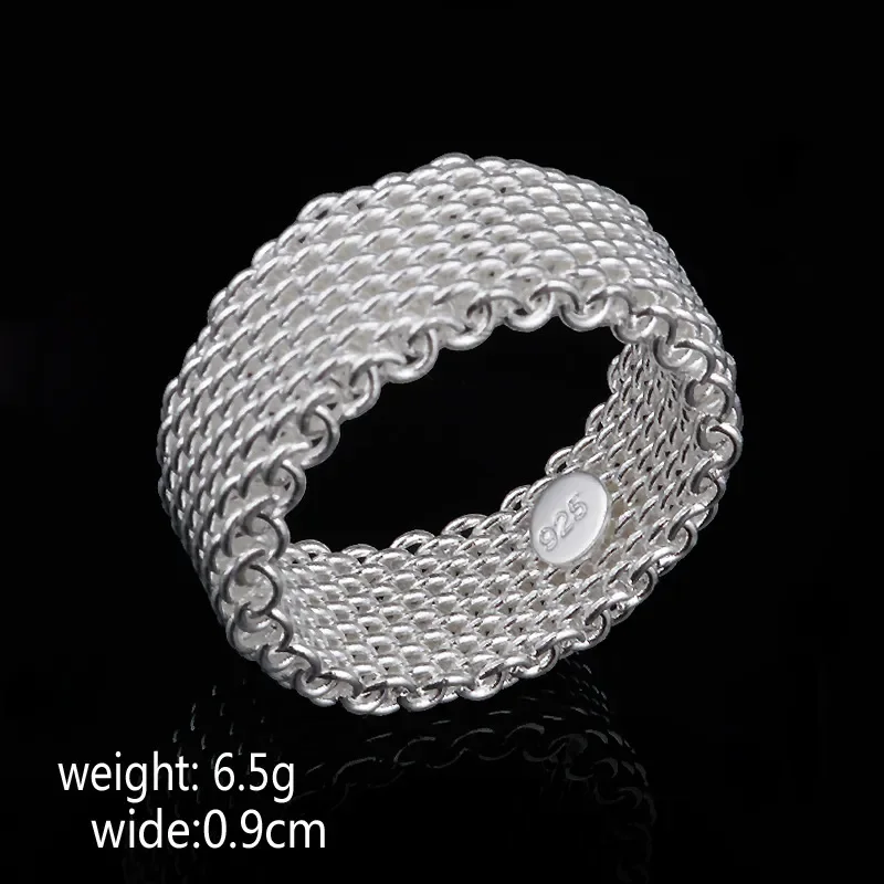 Fashion High Quality 925 Sterling Silver Mesh Interwoven Ring For Woman Christmas Valentine\'s Day Jewelry Gift