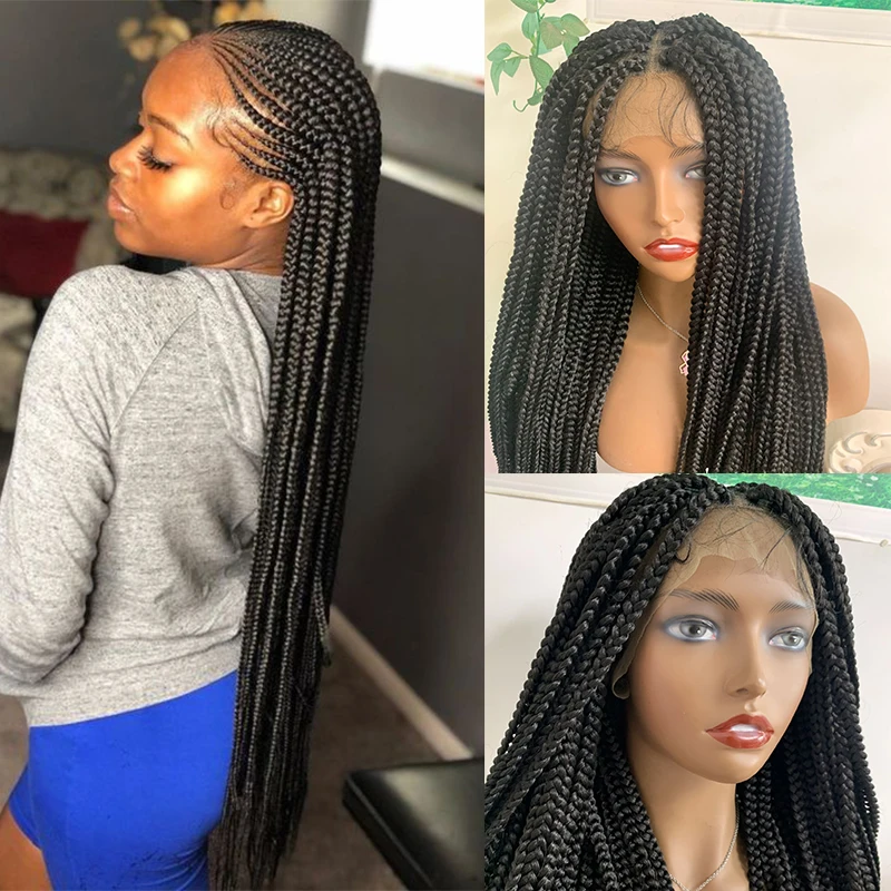 

Natural Black 36 inches Full Lace Wig Braided Wigs Braid African With Baby Hair Braids Wigs Full Lace Braided Wigs Soft Glueless