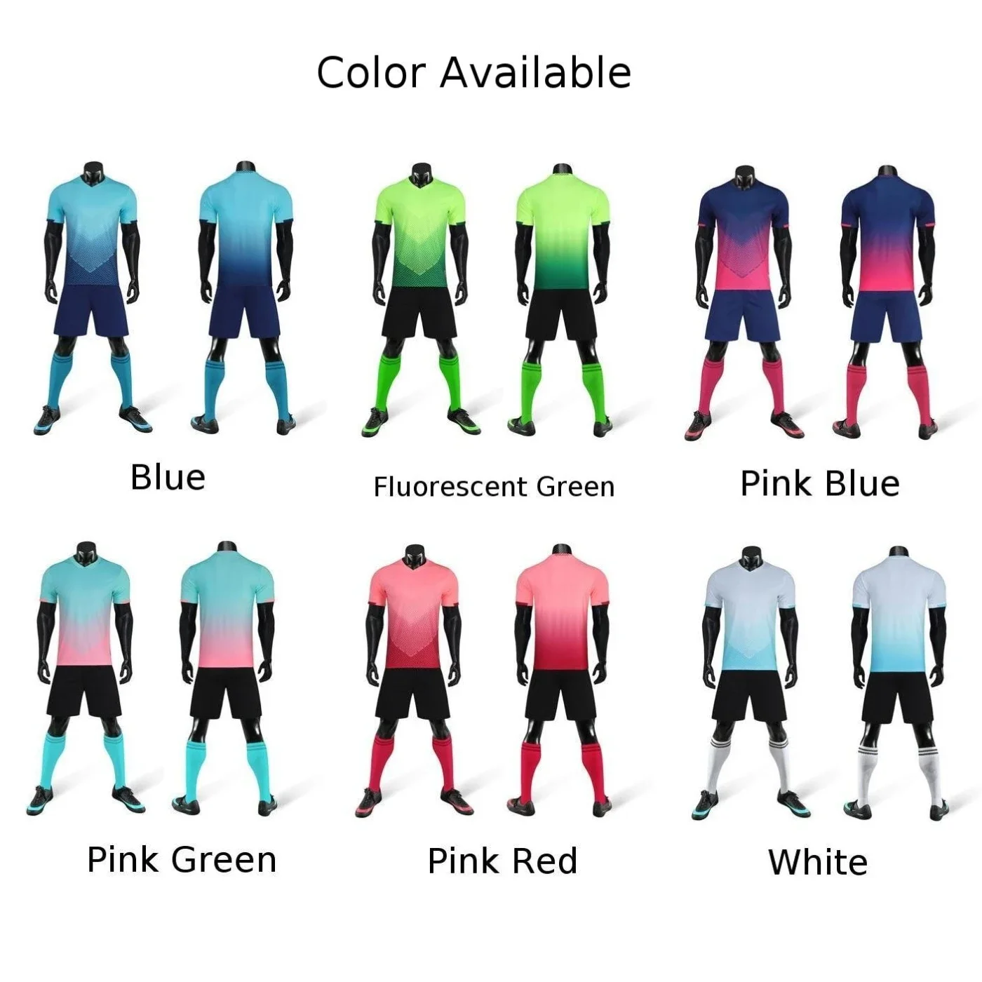 Mens Gradient Short Sleeve Football T-shirt Shorts 2PCS Suit Soccer Jerseys Set
