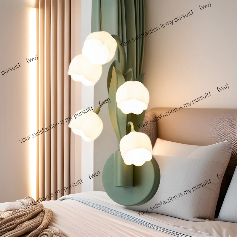 French pastoral wall lamp bedroom bedside lamp modern simple Internet celebrity ins wind aisle stairs living room background