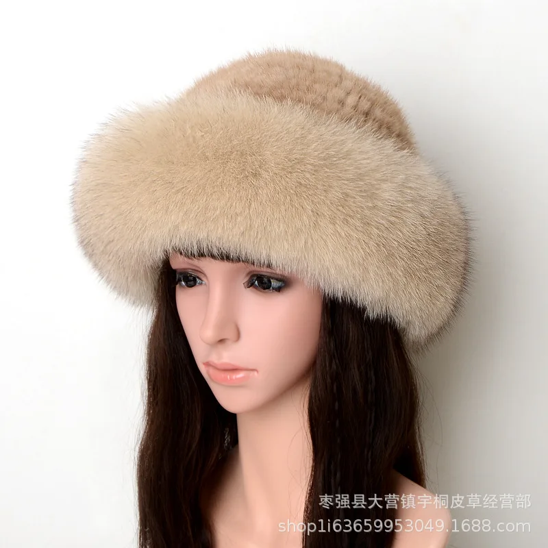 

2023 Autumn Winter New Fashion Sweet and Cute Fisherman Hat Mink Fox Hair Knitted Real Wool Warm and Thickened Women's Basin Hat