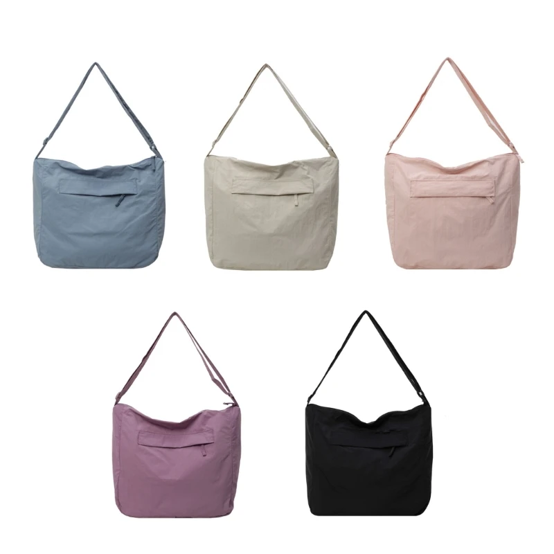 Womens Casual Shoulder Bag Nylon Crossbody Bag Large Capacity Messengers Bag Solid Color Gym Bag Student School Bag