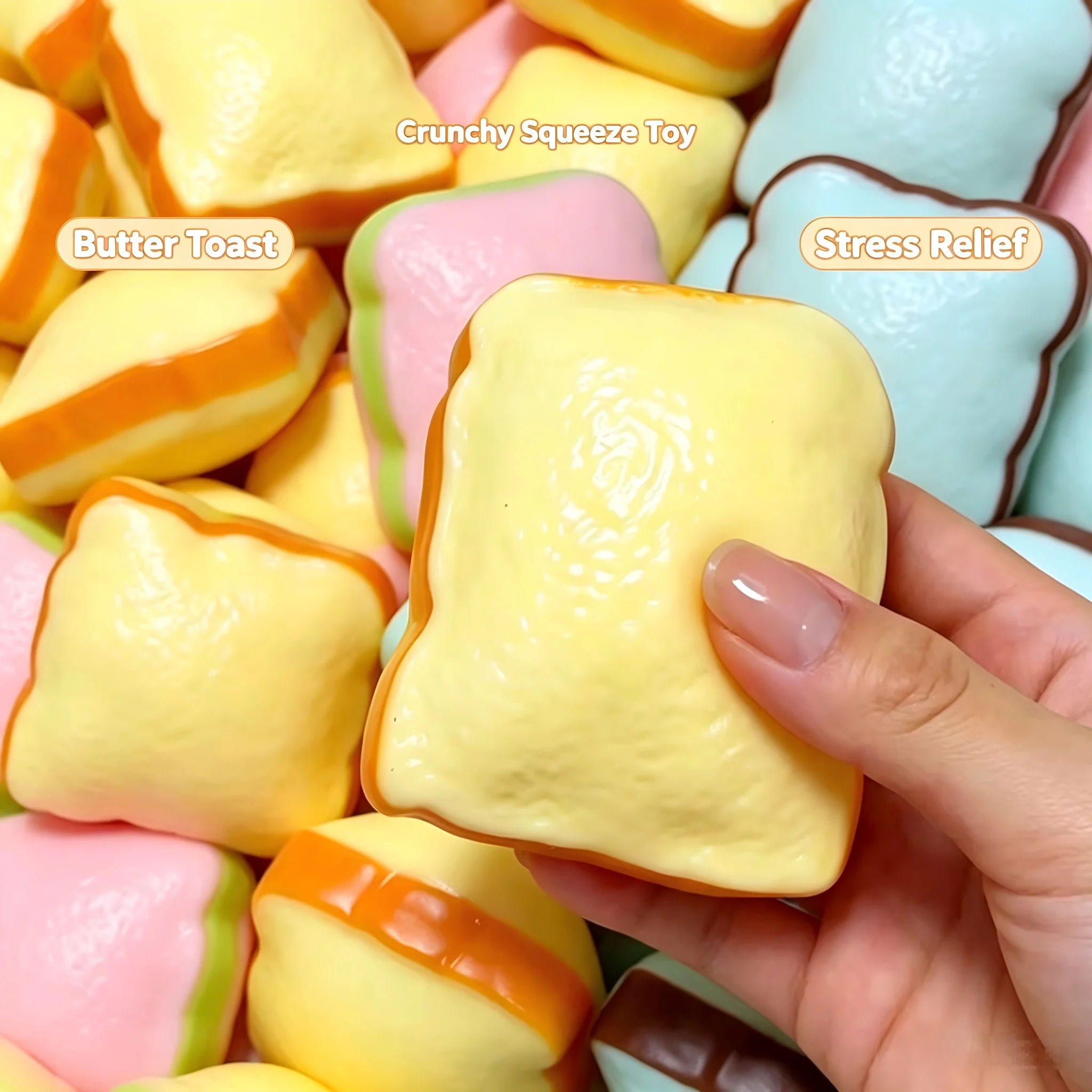 Crunchy Squishy Butter Toast Bread Squeeze Fidget Toy Homemade Soft Toast Stress Ball ASMR Sensory Anti Stress Toy Gift for Adul