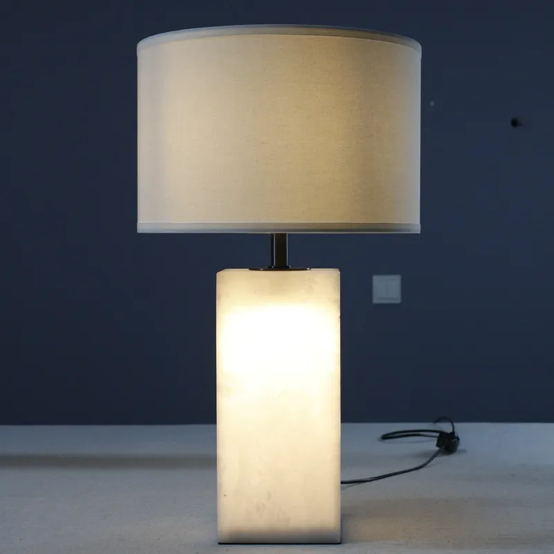 YH Minimalist Dual-light Antique Rectangular Natural Reading Lampshade Bedside Alabaster Brass Onyx Table Desk LED Table Lamp