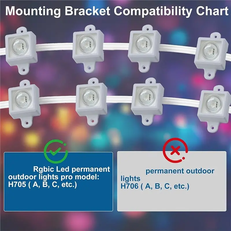 A01F-LED مشبك دعامة تثبيت الضوء لـ Govee H705 مع براغي مقاطع تركيب مقاومة للماء