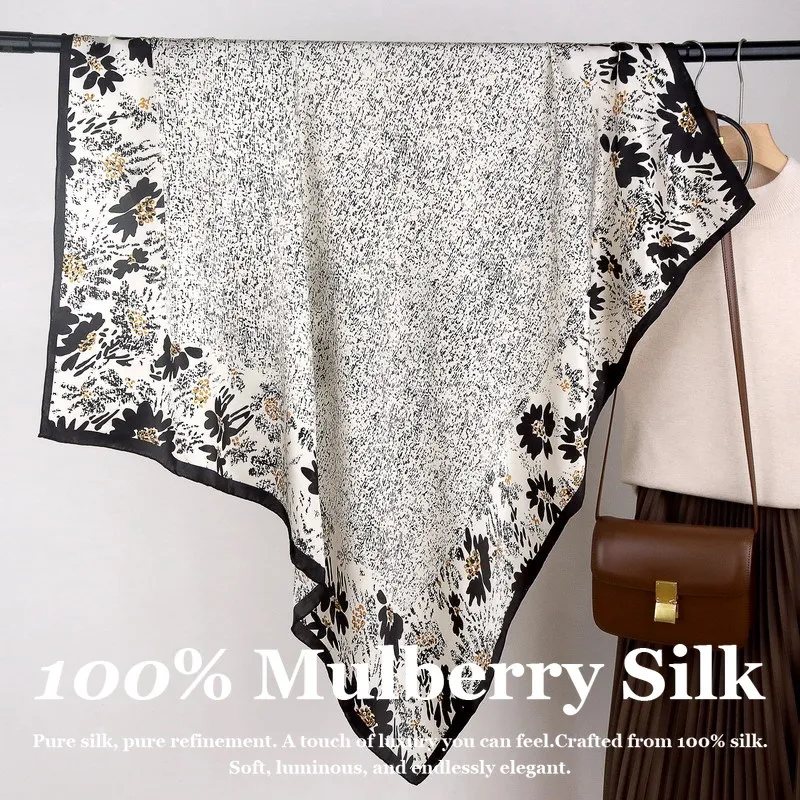 

Новый большой квадратный шарф из натурального шелка 110 см, 100% тутовый шелк, с ручной подгибкой края, роскошный дизайнерский цветочный хиджаб, аксессуар для гостей на свадьбу