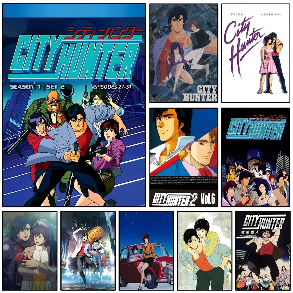 Anime City Hunter Poster HD, selbstklebende Wanddekoration für Zuhause, Büro, Wohnheim, Schlafzimmer und mehr, ideale Geschenkidee