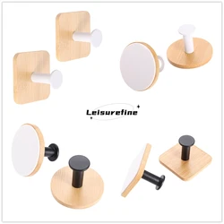 6pcs Self-adhesive Hanger Wall/Door Easy Install No-drilling White/Black Wood Round/Square Bag Hat Coat Towel Kitchen Bathroom