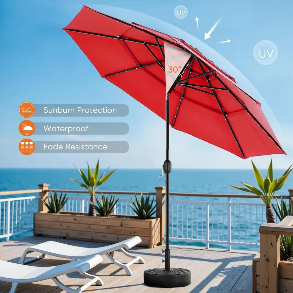 10-футовый солнечный светодиодный зонт для патио с регулировкой наклона для открытого сада, террасы, бассейна, пляжа