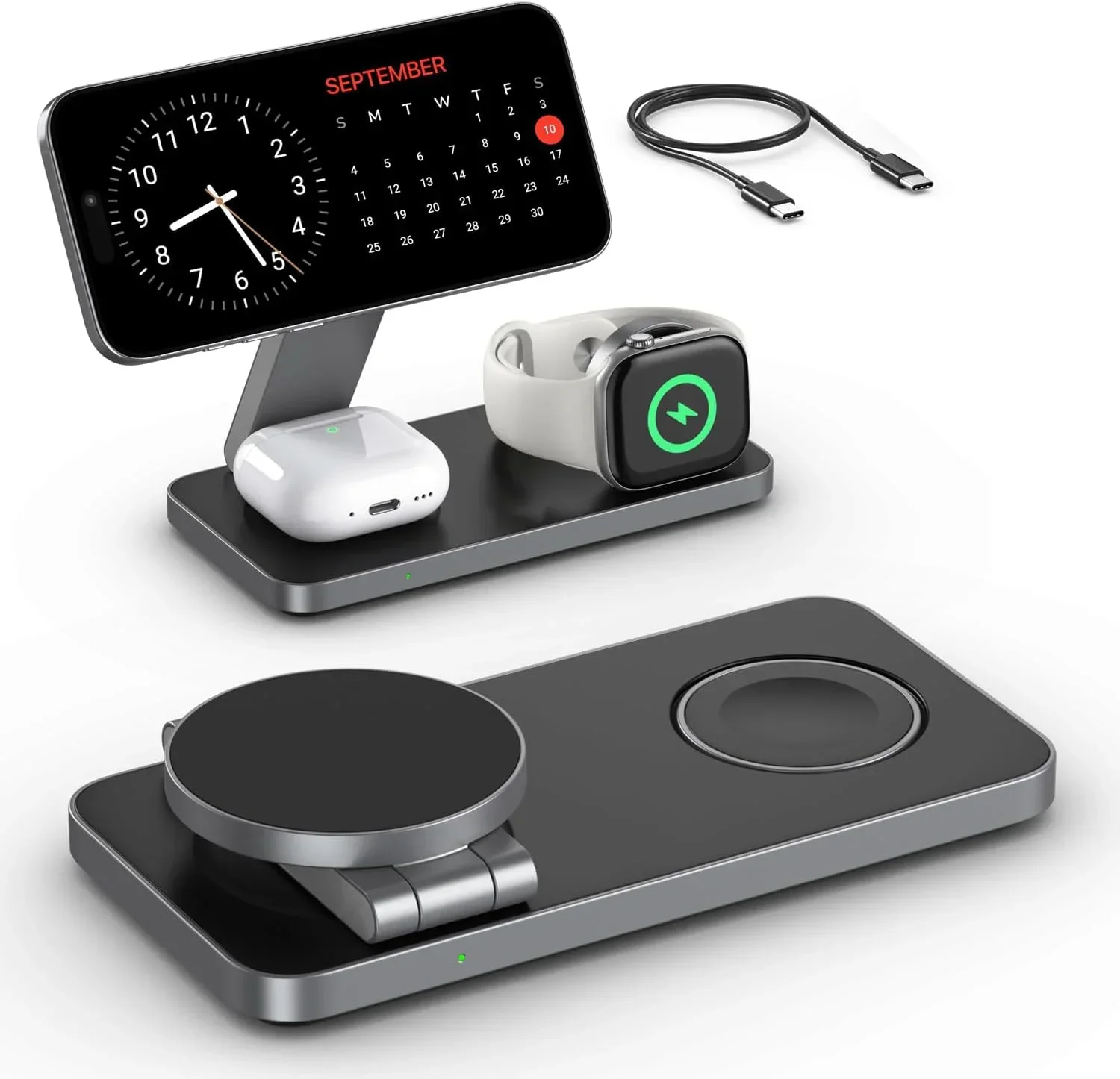 Faltbares 3-in-1 Magnetisches Kabelloses Ladegerät für iPhone 17 16 15 14 PRO MAX Apple Watch Airpods Pro Ständer Schnelle Ladestation – Detail 10