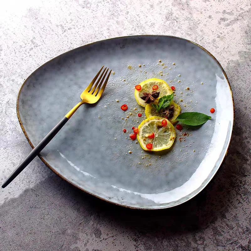 LMM Nordic personalized tableware vegetable plate Household ceramic retro style special-shaped creative noodle plate