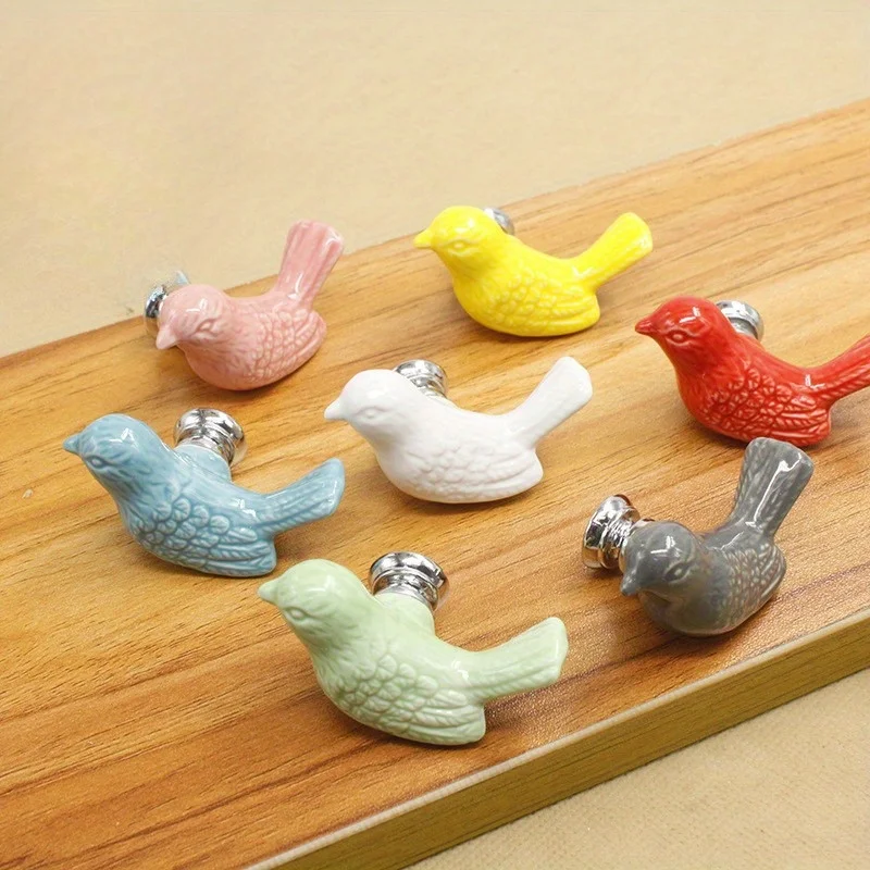 1Pc Cute Bird Shape Ceramic Handles for Furniture Various Colors Cabinet Pulls Home Decor Handle for Children's Room Kids Knobs