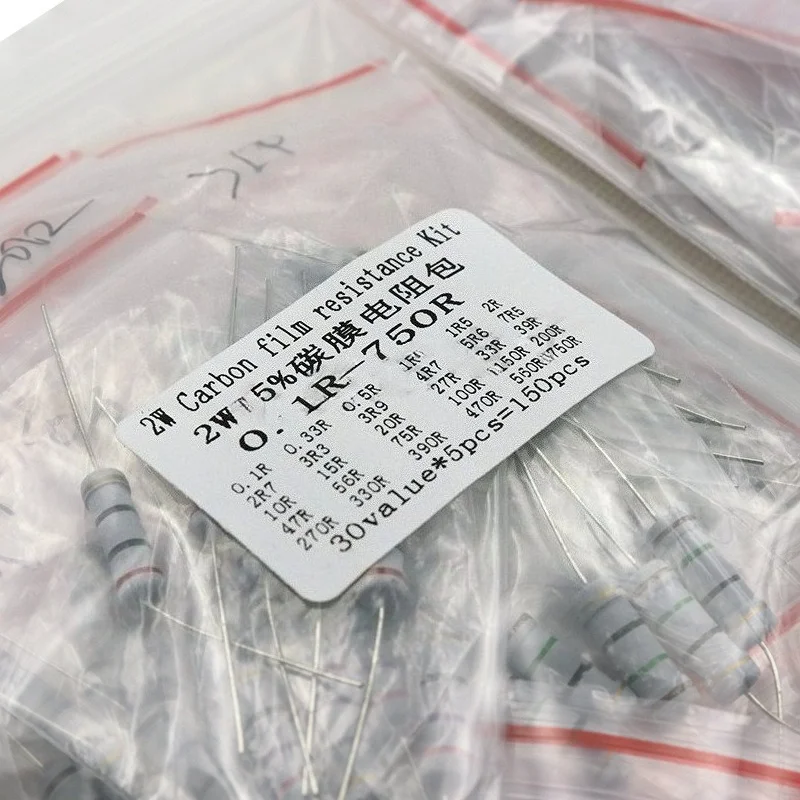 2W Axial Lead Carbon Film Resistor Kit 30 Different Resistance Values 0.1R‑750R 5% Tolerance for Electronic DIY Projects 150Pcs