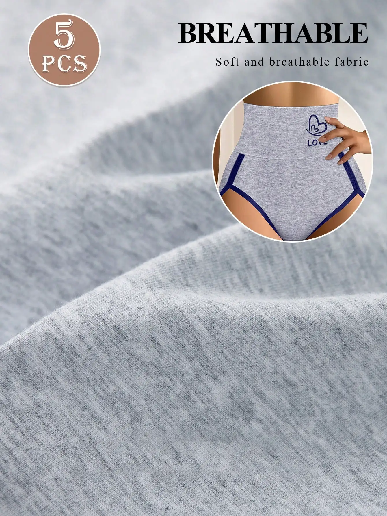 5 قطع من ملابس داخلية نسائية متوسطة الخصر - تحكم في البطن، خطوط متباينة/طباعة إنجليزية، ملابس داخلية يومية مريحة #3