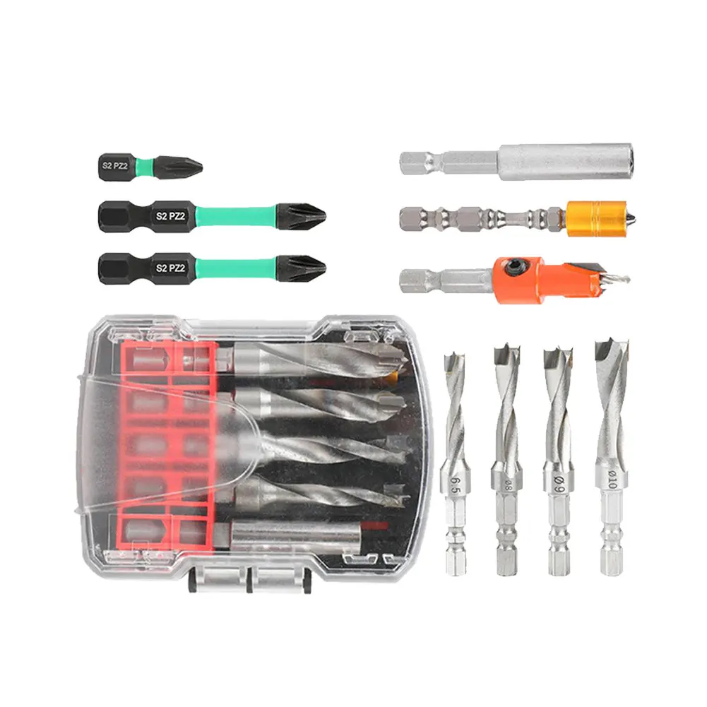 مجموعة رؤوس مثقاب مكونة من 10 قطع مع ساق سداسية لحفر الخشب والمعادن ومهام مفك البراغي المتوافقة مع الأدوات الكهربائية