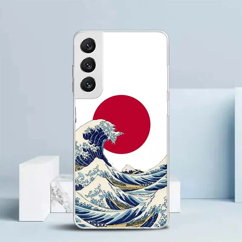 Japanese Style Wave Art Soft Cover for Samsung Galaxy S23 S22 S21 Ultra S20 FE S10 Plus Print Phone Case S10E S9 S8 + Pattern Co