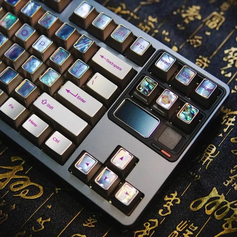 Metal Keycaps with Drop Glue Enamel Mother of Pearl Dark Gold Cherry Profile Key Caps Mechanical Keyboard for ROG/QK80 /Wooting