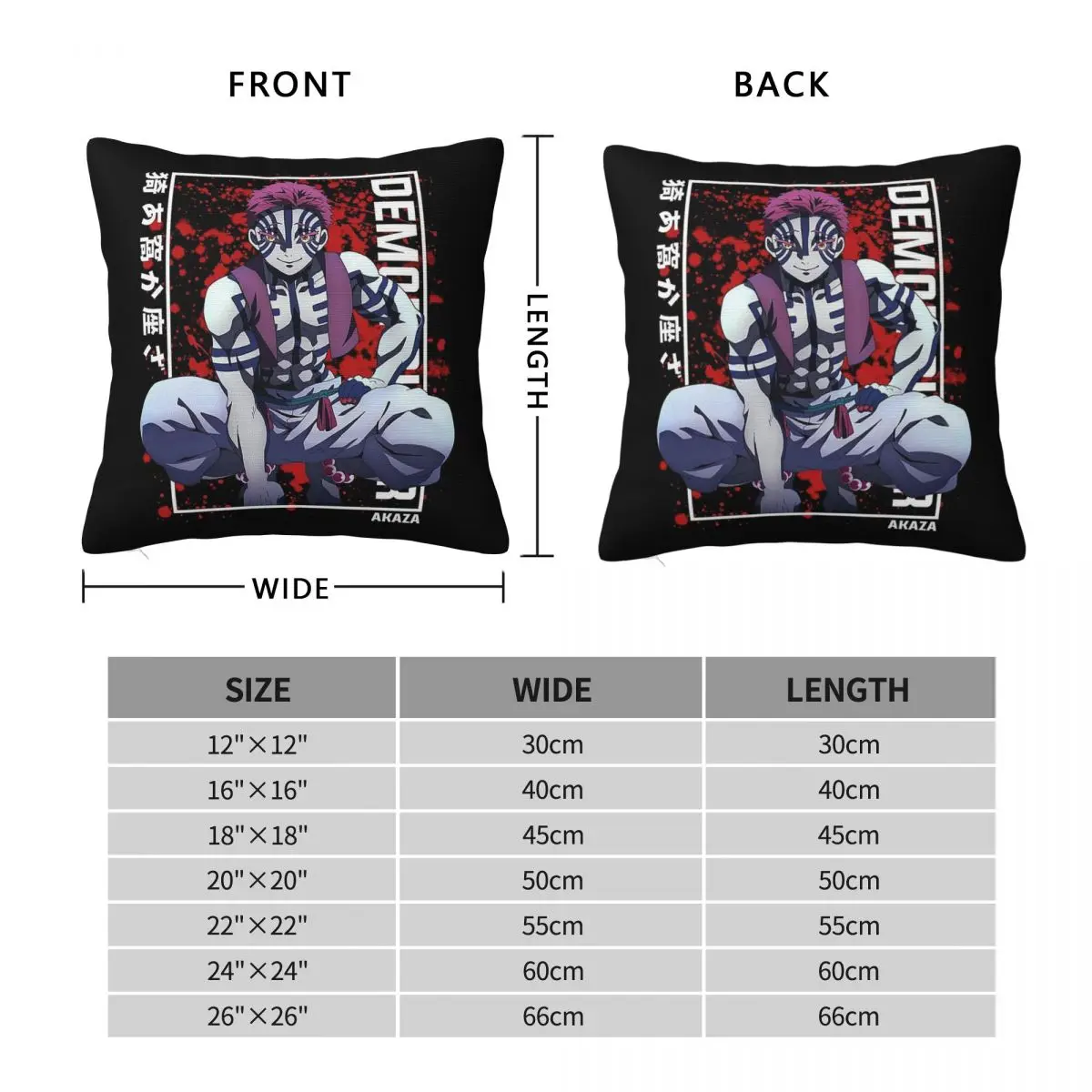 Demon Slayer Akaza Pillowcase Polyester Linen Velvet Pattern Zip Decorative Pillow Case Room Cushion Cover