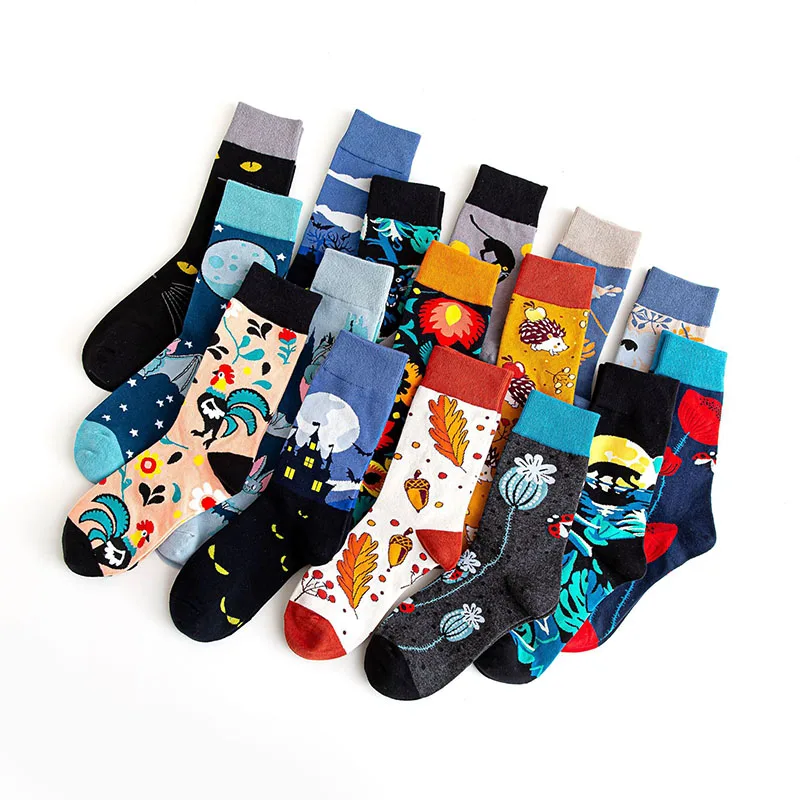 New high-quality wild geometric plaid socks cartoon socks oil painting socks men and women socks street couple socks