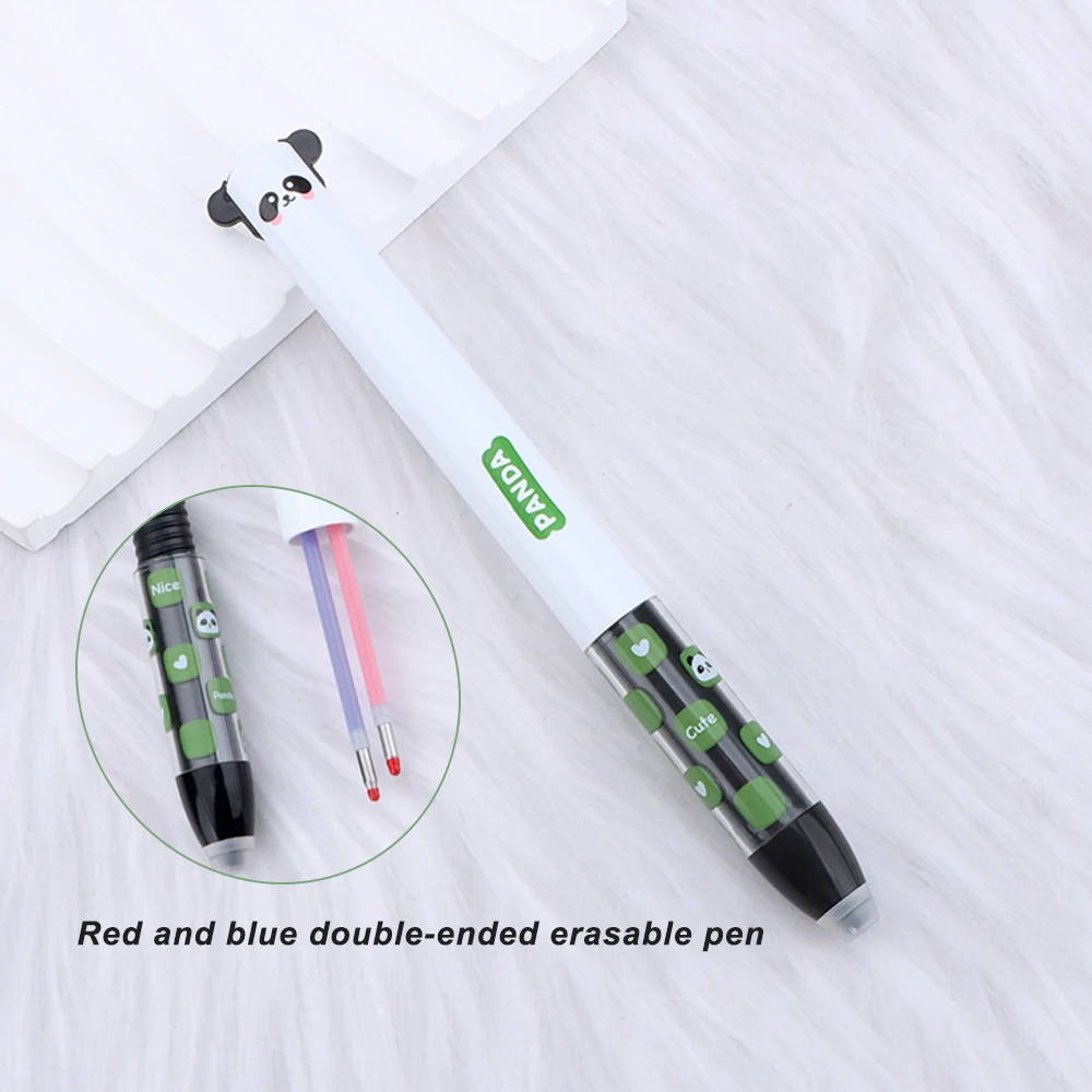 قلم محايد قابل للمسح ومقلمة من السيليكون، حبر ممحاة ساخنة، ألوان حبر زرقاء، تصميم على شكل حيوان، طرف 0.5 مم #3