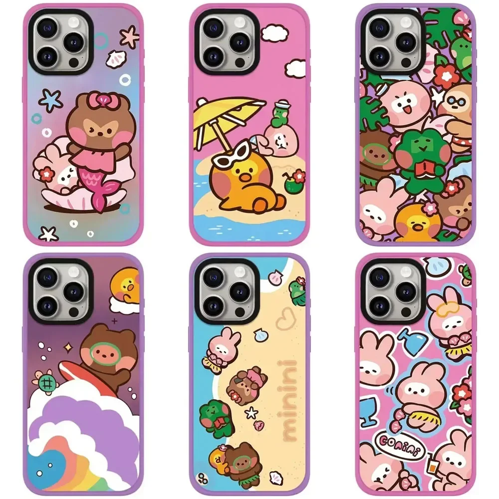 

Cartoon Summer Diving Pink Purple Frosted Phone Case Cover for iPhone 13 14 15 Pro Max Protective Case