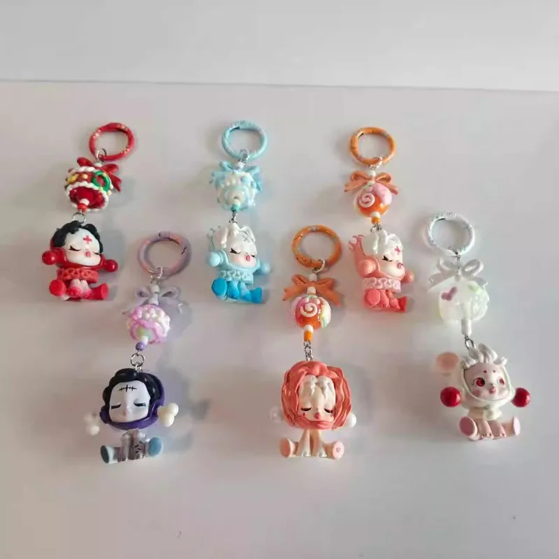 

Mini Skullpanda kawaii particles Bow keychain Creative Three- dimensional Doll bag cell phone charm key chain Women and Men gift