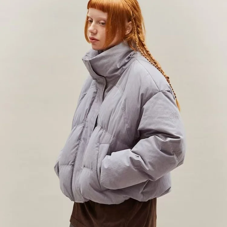 

Повседневная модная короткая пуховая куртка Mimifa, оригинальная, с длинными рукавами, на молнии, с воротником-стойкой, для повседневной носки