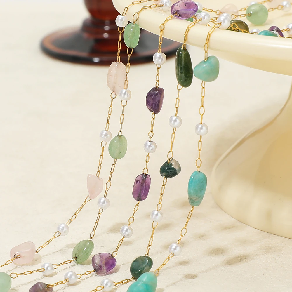 1 Meter Perlen Naturstein Edelstahlketten für DIY Handgemachte Halsketten Schmuckzubehör Armband Ohrringe Herstellung – Detail 4