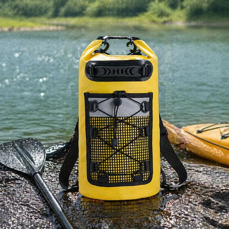  10L/20L/30L Waterproof Swimming Dry Backpack with Mesh Pocket & Adjustable Straps Bucket Bag Outdoor Boating Camping Backpack