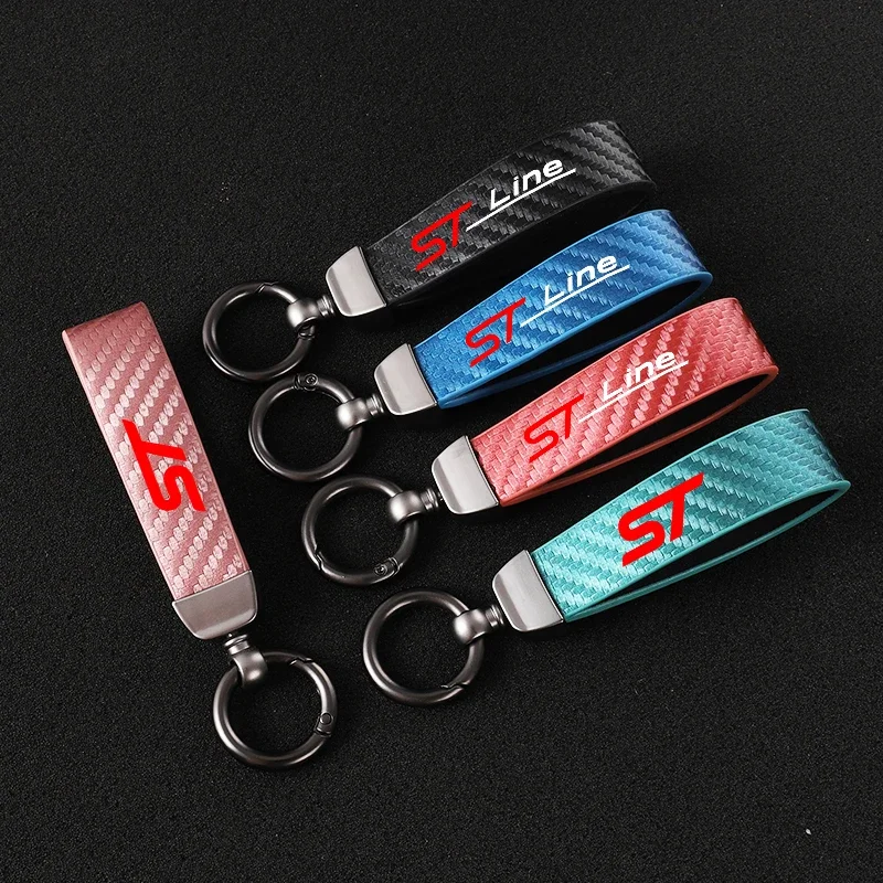 New fashion car carbon fiber leather rope Keychain key ring For ford st LINE stline accessories
