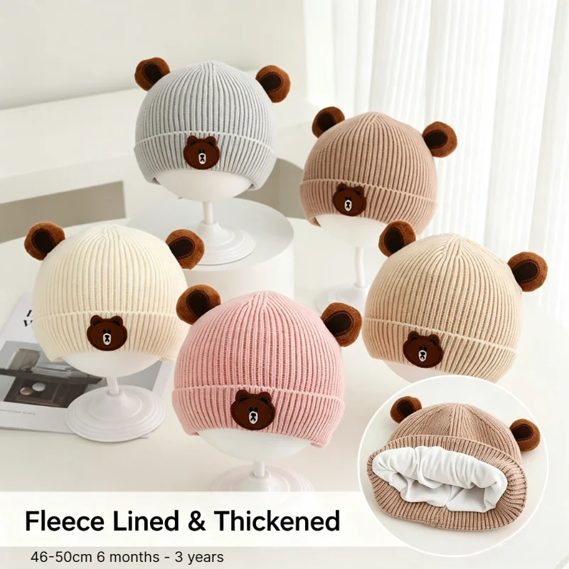 Knit Beanie Hat Warm - 아기 겨울 모자, 46-50cm, 6개월~3세, 귀덮개,