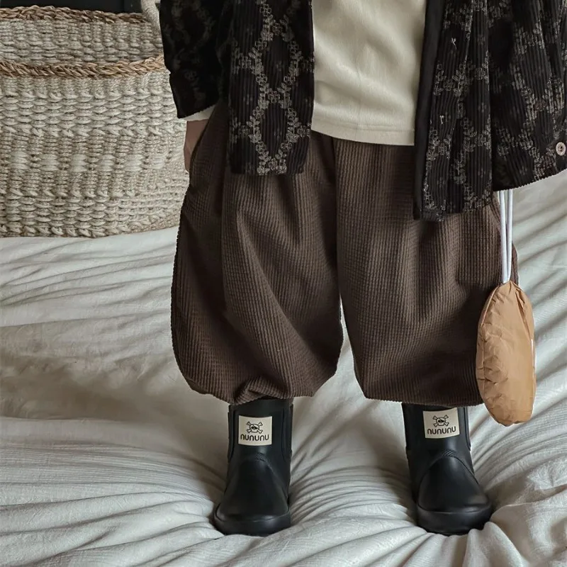 

Childrens Pants 2025 Autumn Fine Grid Tied Feet Loose Lantern Casual Sweatpants Versatile Daily Wear