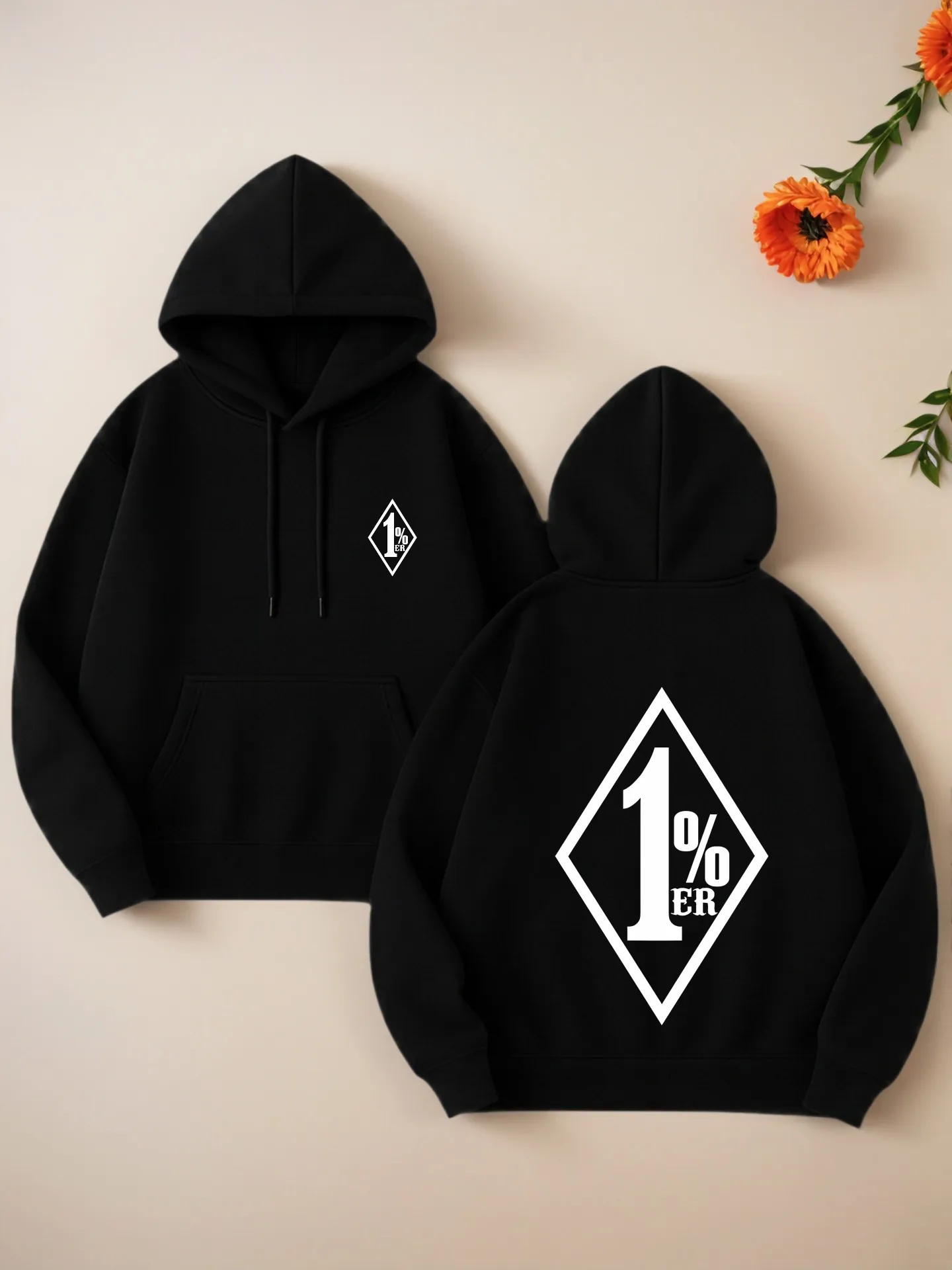 

Essential Hoodie, 1% ER Graphic Print, Streetwear Aesthetic, Fleece Lined, Casual Everyday Wear, For Men