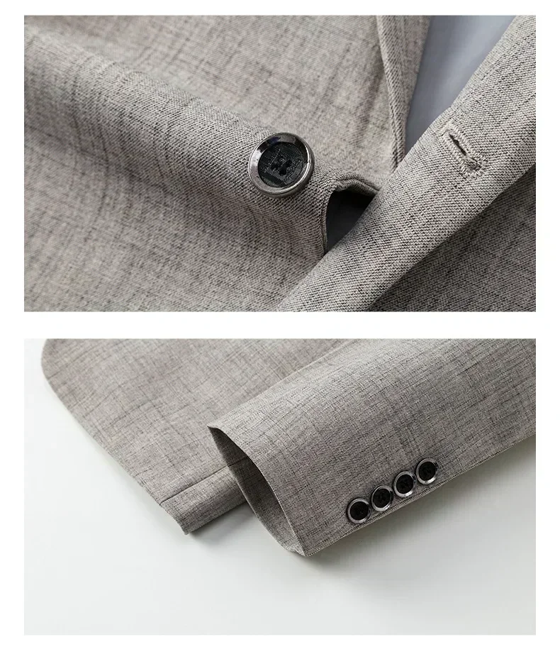 Spring Autumn Men\'s Blazer Thin Section Slim Fit Plaid Jacquard Casual Suit Jacket Gray Blue Beige Coat Costume Homme