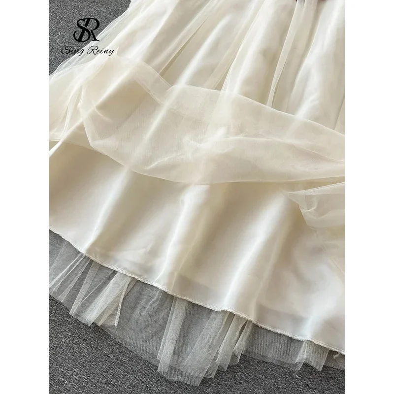 ZIXIN-vestido camisola con estampado Retro bordado para mujer, vestido largo de fiesta de malla con diseño de encaje de estilo francés, ropa de calle de verano 2023