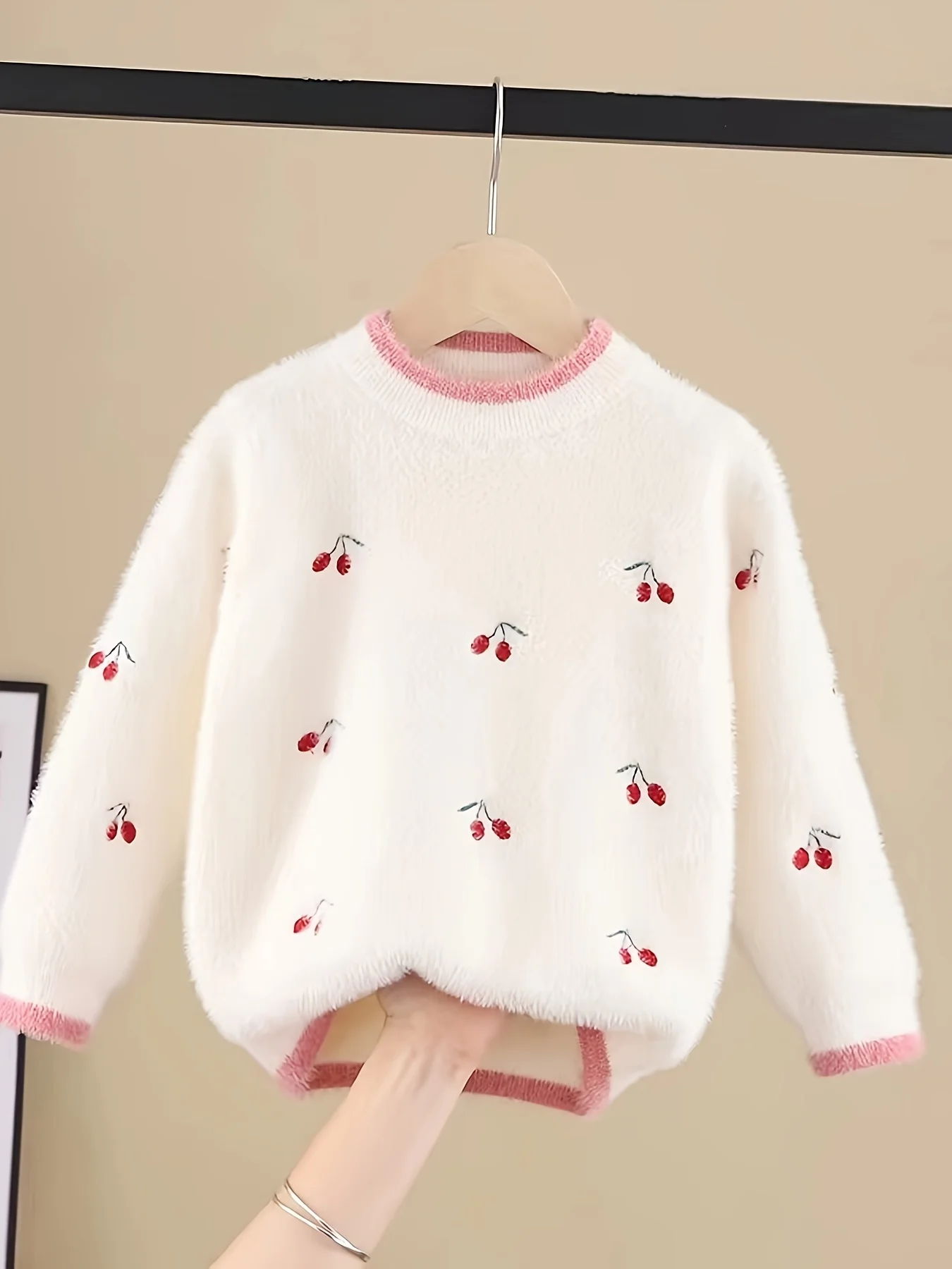 Girls' Sweater New Style Fashionable Faux Mink Velvet Children's Knitted Base Shirt Pullover Girls' Baby Sweater Trendy