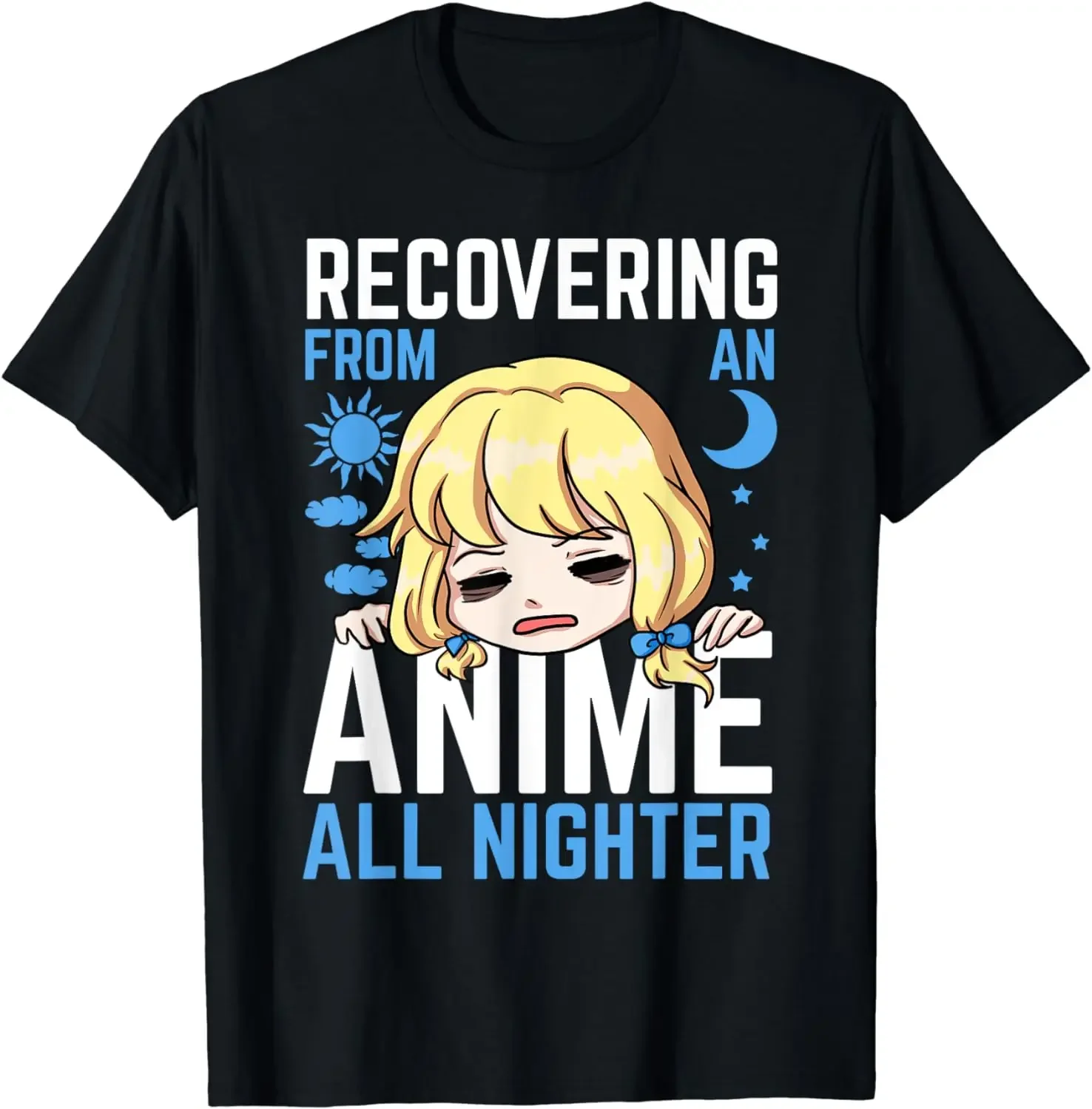 T-shirt graphique Anime All Nighter pour hommes et femmes, vêtements Harajuku, manga japonais, série Sun, lune, nuage, étoile