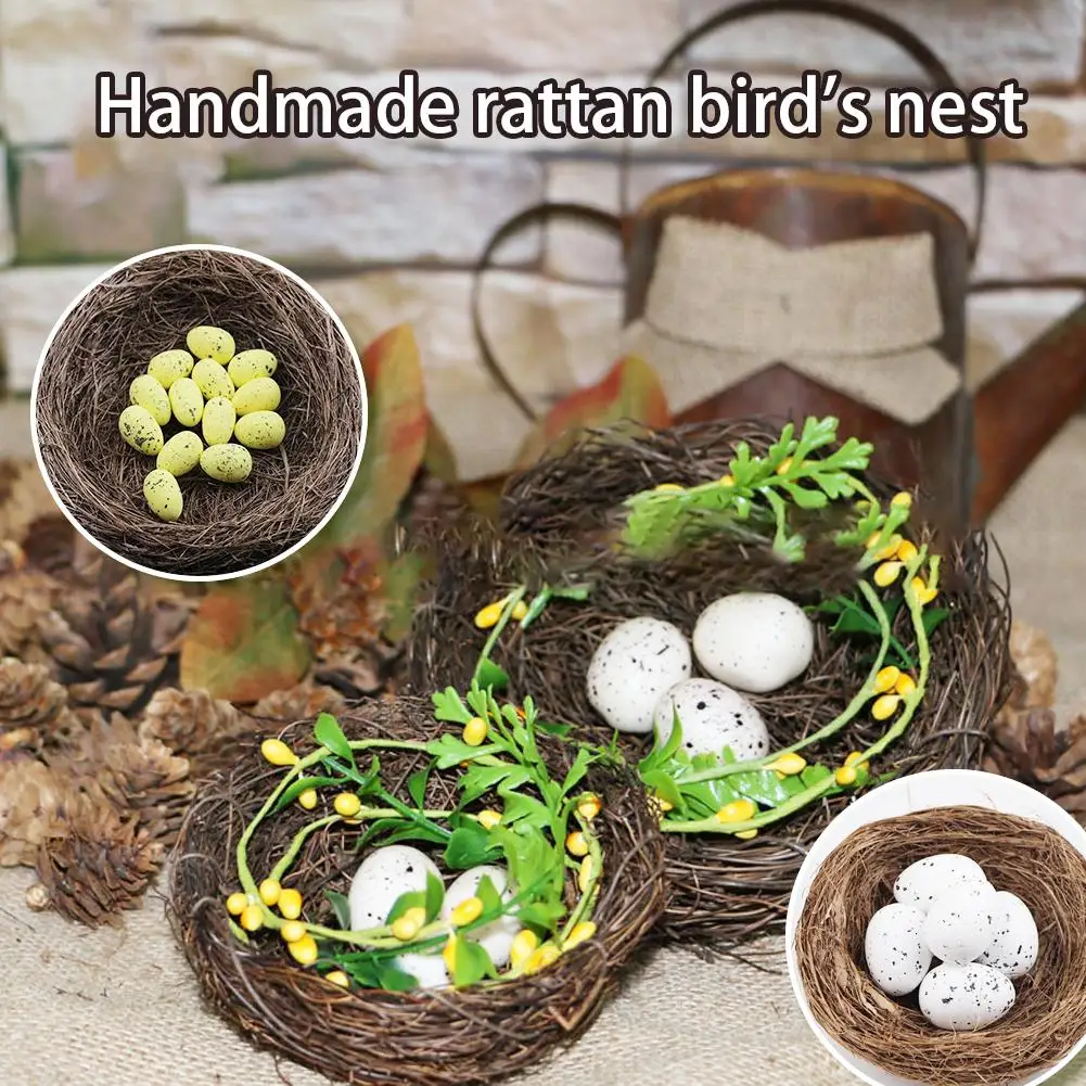 

New Round Rattan Bird Nest Easter Handmade DIY Craft Bird Egg Vine Window house bird Simulation Nest Props Home Garden Deco Y7Q8