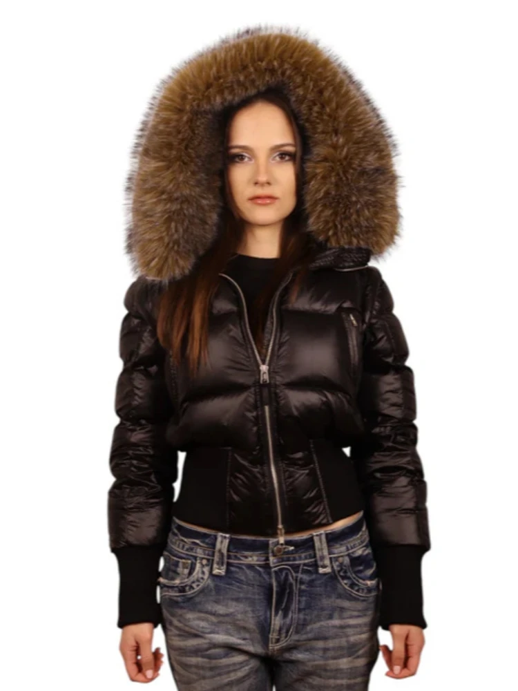 Design de tendência de rua de inverno, jaqueta de algodão com gola de pele destacável, jaqueta de emagrecimento com cintura, roupas femininas de cor sólida