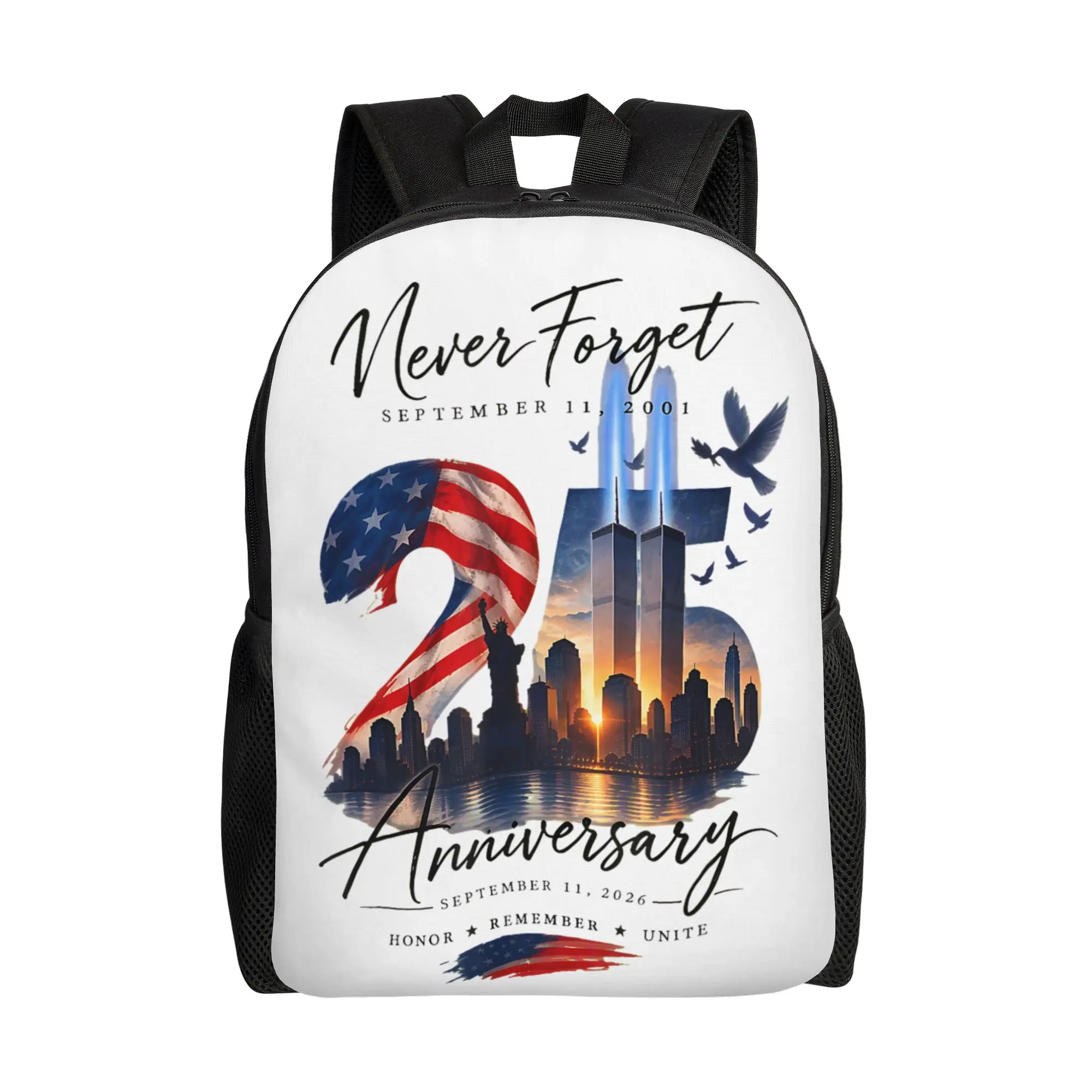 25th Anniversary September 11 2001 Memorial Day USA Flag Backpack  Backpacks Male University Lightweight School Bags Rucksack