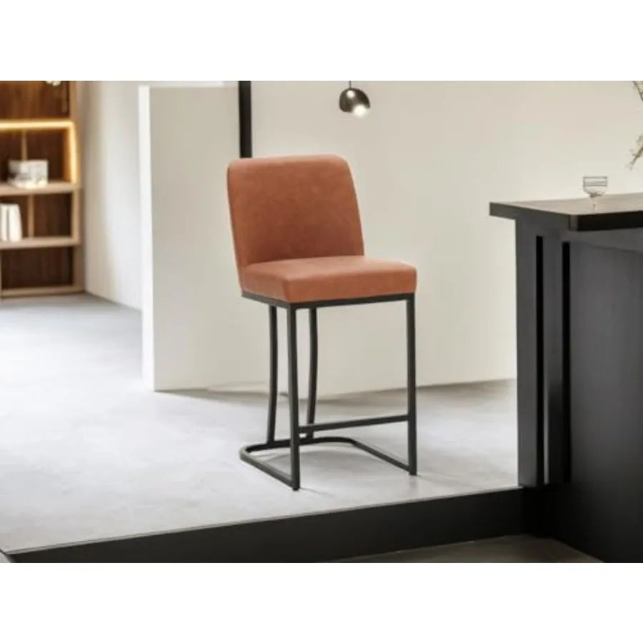 

Brown Counter Height Bar Stool with Back for Kitchen Counter 24 Inch Faux Leather Upholstered Barstool Modern Farmhouse Bar Cha