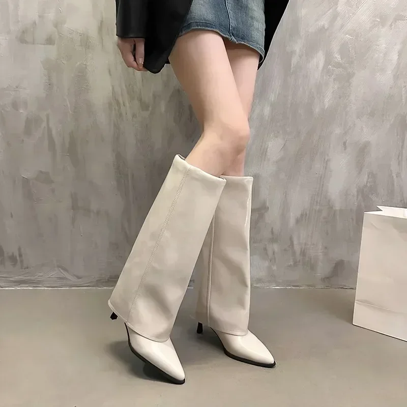 Botas femininas de bico fino até o joelho, salto stiletto, salto alto, sexy, moda primavera e outono, novo estilo, 2024