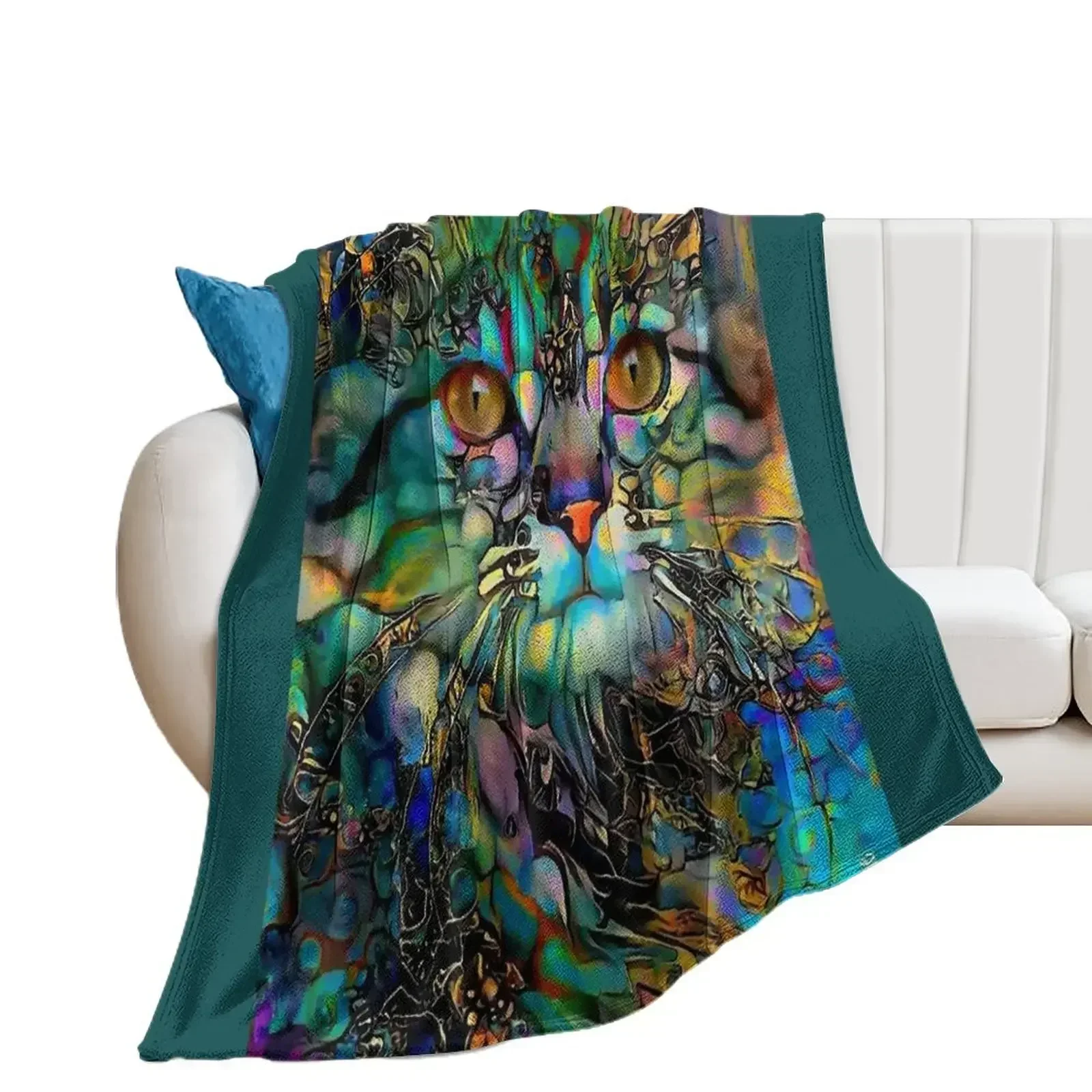 Alba, cat, chat, cat, kitty, kitten, lea roche paintings Throw Blanket for sofa Flannel Fabric Giant Sofa For Sofa Thin Blankets