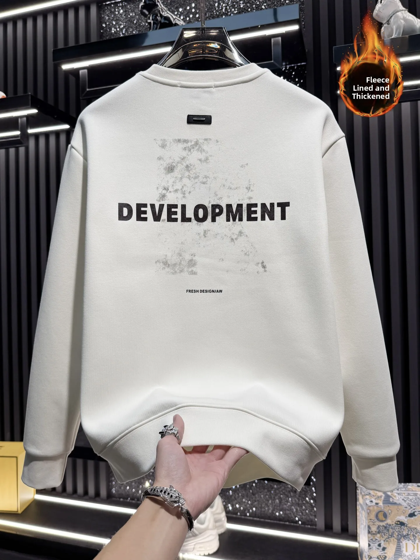 

Thiened Embroidered Letter Print Fce Hoodie Men's Trendy Long Sve Sweatirt Casual Sle round Ne Micro Elastic Co...