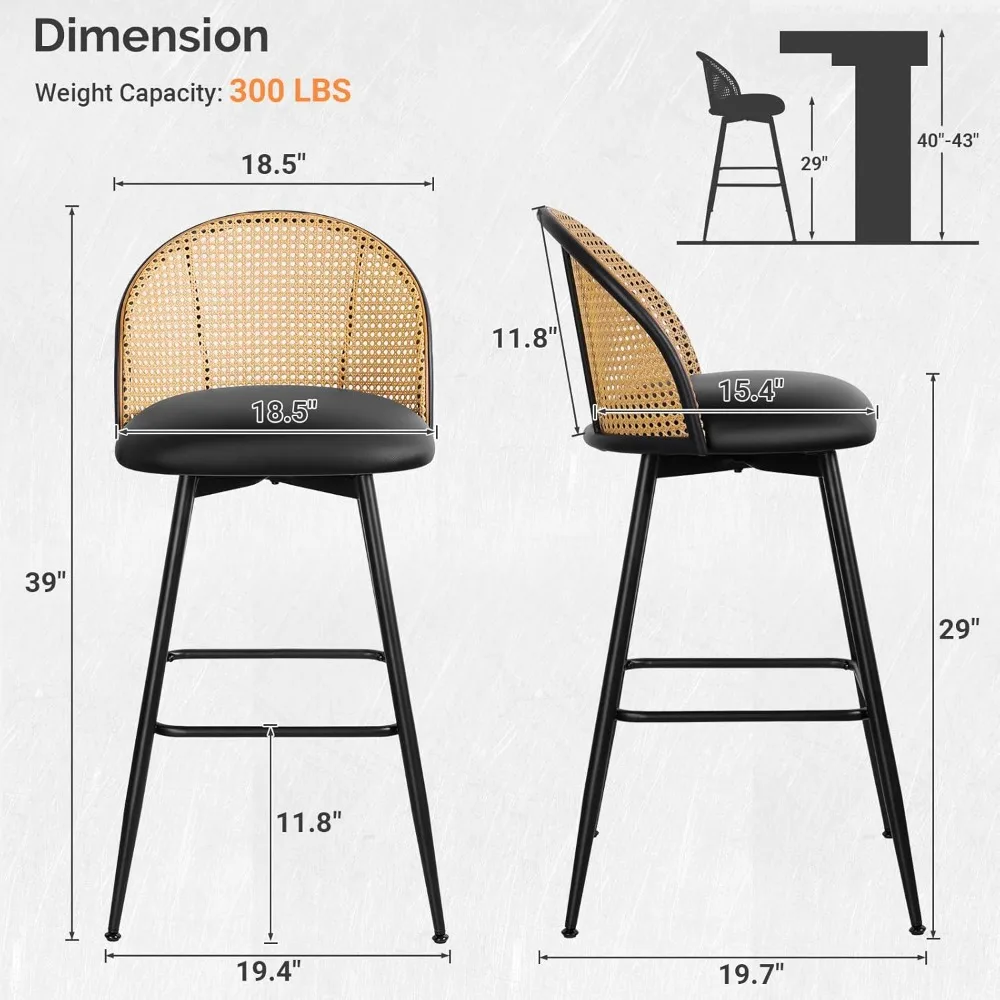 Swivel Bar Height Stools Set of 4, Mid Century Modern 29